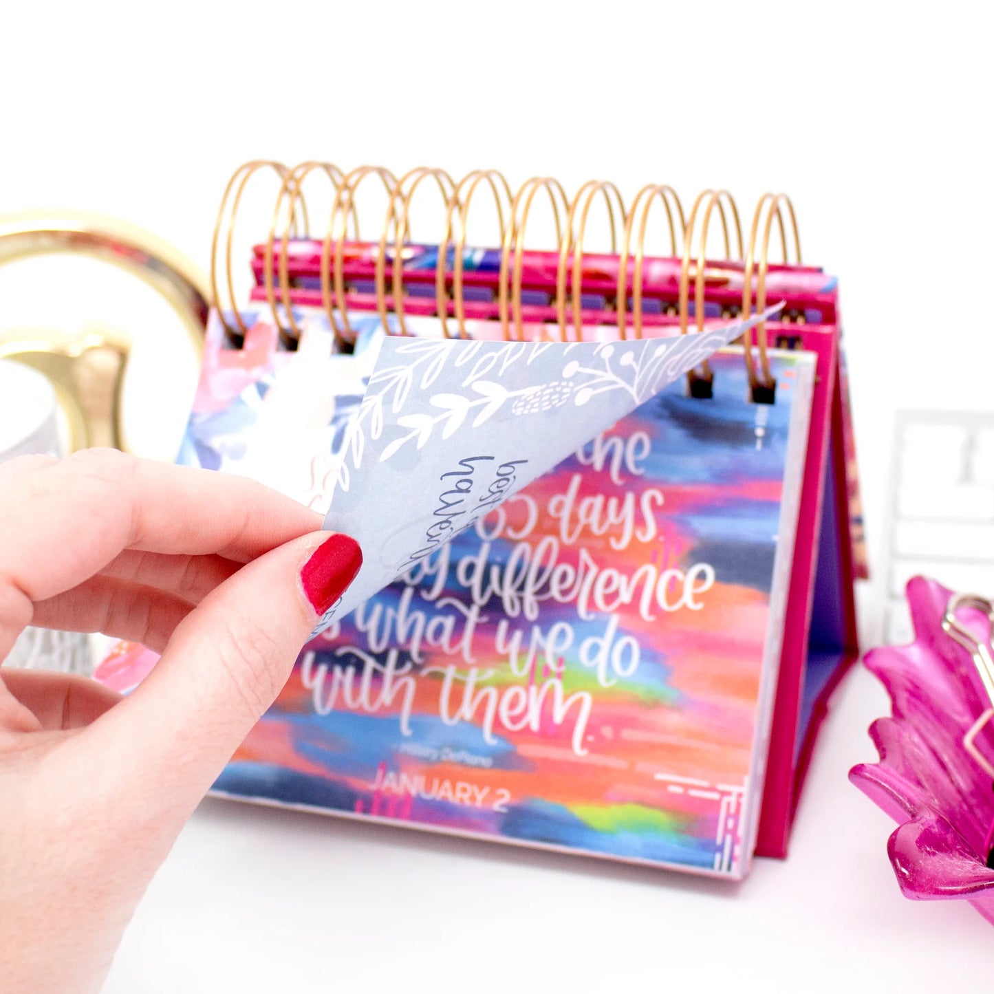 bloom Daily Planners Inspirational Perpetual Desk Easel, Hand-lettered