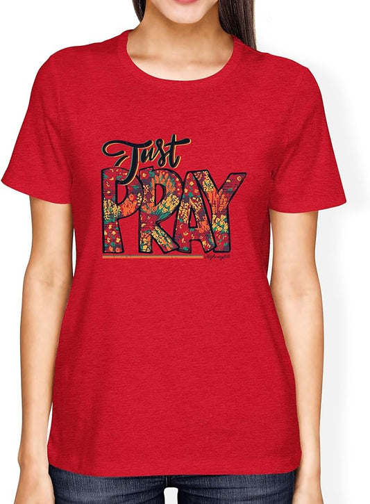 Southern Couture Highway 828 Just Pray Flowers Red Cotton Fashion T-Shirt