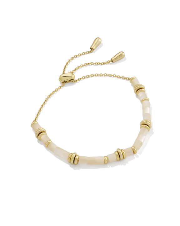 KENDRA SCOTT BREE BEADED DELICATE CHAIN BRACELET GOLD IVORY MOTHER OF PEARL
