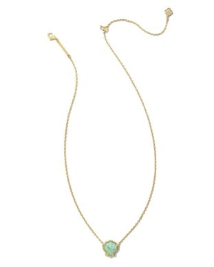 KENDRA SCOTT BRYNNE SHELL SHORT PENDANT NECKLACE GOLD SEA GREEN CHRYSOCOLLA
