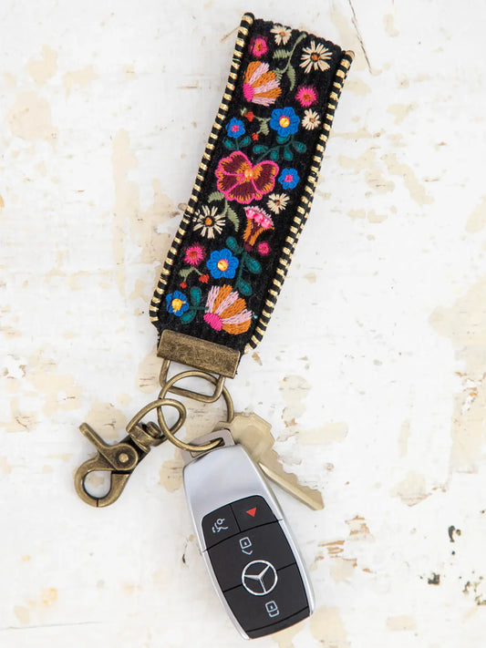 Natural Life Embroidered Key Chain-Black
