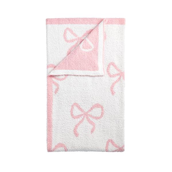 MUD PIE PINK BOWS CHENILLE BLANKET