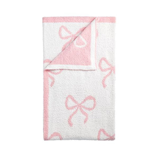 MUD PIE PINK BOWS CHENILLE BLANKET