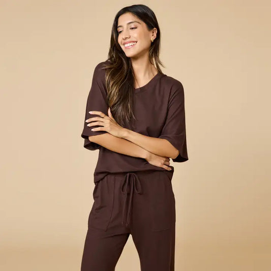 Softies Women's Buttery Soft V-Neck with Capri Lounge Set-Espresso
