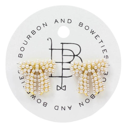 BOURBON AND BOWETIES PEARL BOW STUD EARRING