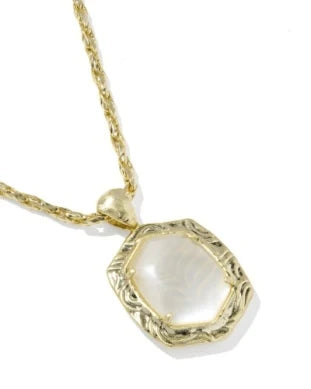 KENDRA SCOTT TIGER STRIPED DAPHNE SMALL LONG PENDANT NECKLACE GOLD NATURAL MOTHER OF PEARL