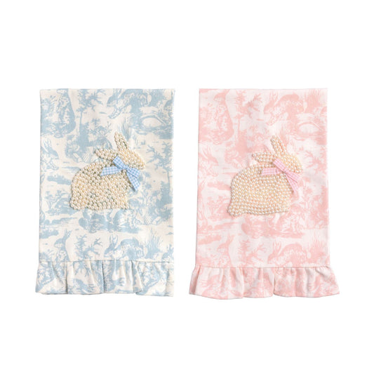 MUD PIE TOILE BUNNY PEARL TOWELS