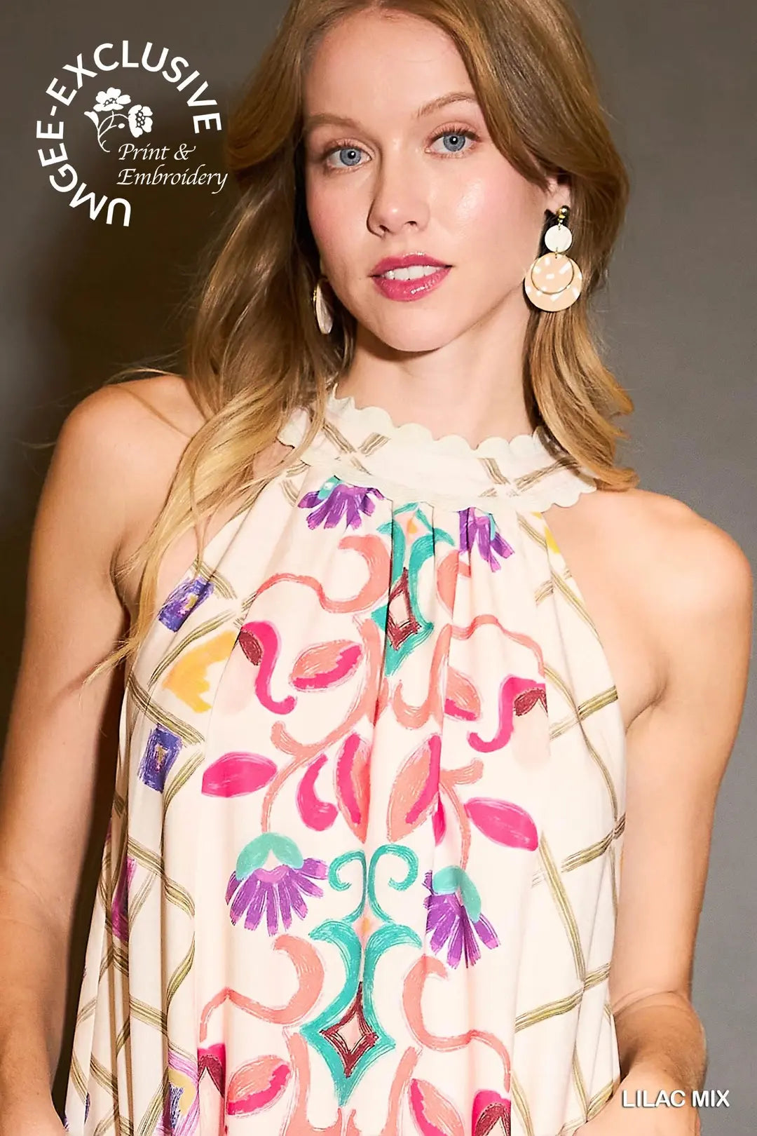 Umgee Halter Neck Printed Maxi Dress