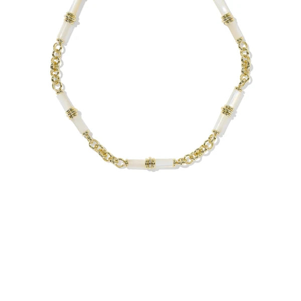 KENDRA SCOTT BREE BEADED LINK AND CHAIN NECKLACE GOLD IVORY MOTHER OF PEARL
