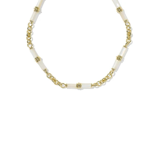 KENDRA SCOTT BREE BEADED LINK AND CHAIN NECKLACE GOLD IVORY MOTHER OF PEARL