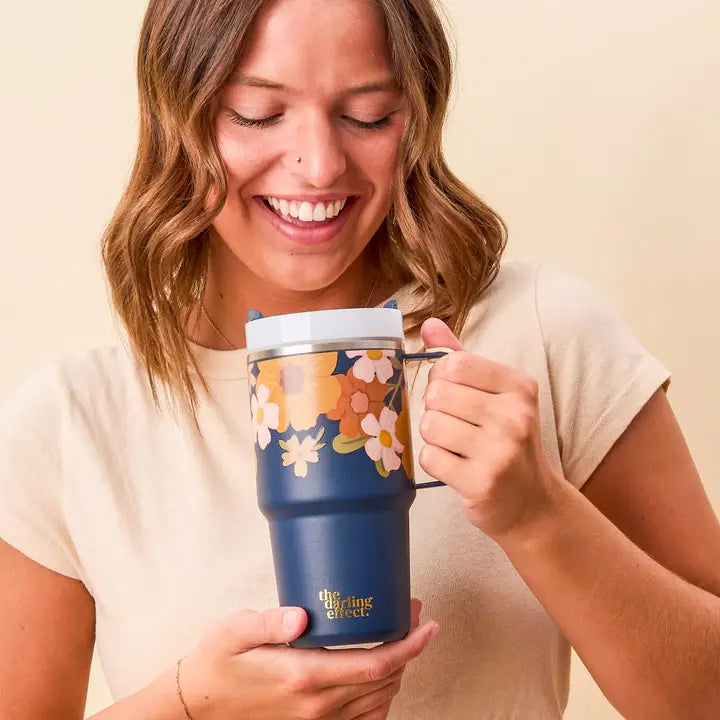 The Darling Effect 20 oz Mini On-The-Go Tumbler-Wild About You Navy