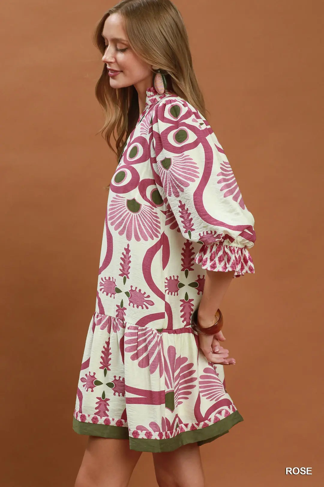 Umgee Abstract Print Button Front Babydoll Dress