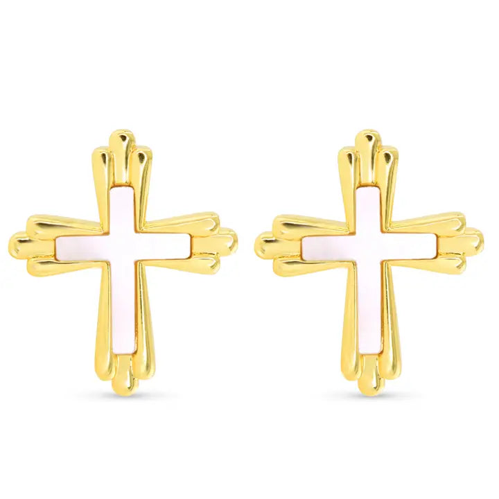 Amanda Blu Mop Inset Traditional Cross Earrings