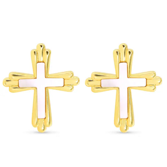 Amanda Blu Mop Inset Traditional Cross Earrings