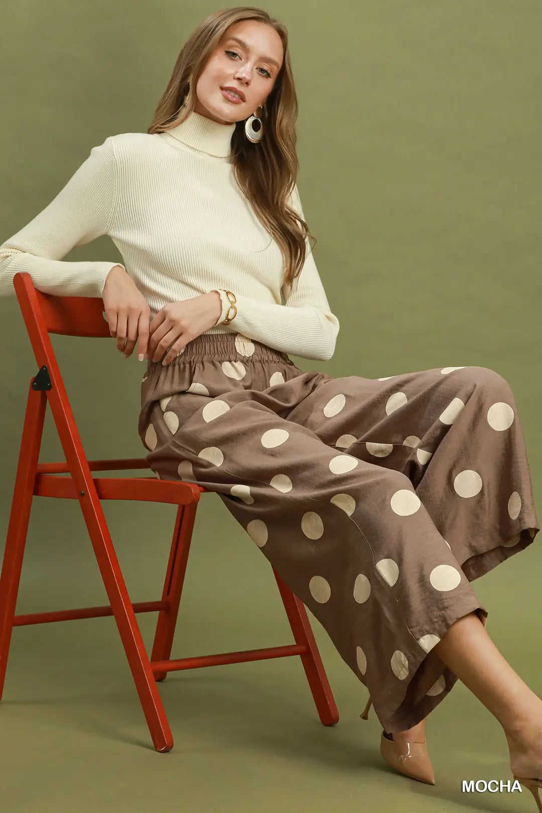 Umgee Polka Dot Wide Leg Crop Pants with Pockets