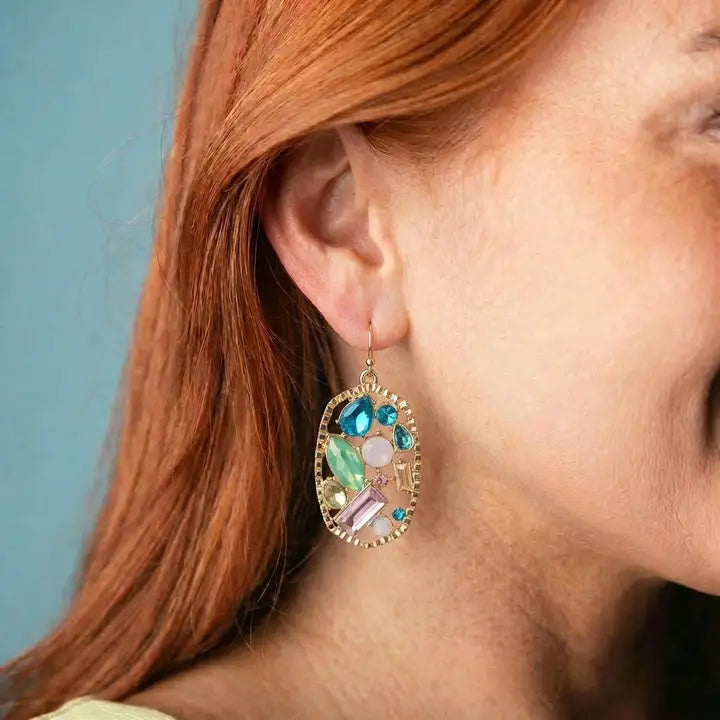 Jane Marie Gold Blue, Pink, Mint, Moonstone Crystal Oval Earring