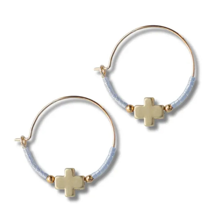 Lenny & Eva Faithful Cross Earrings-Sky Blue