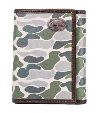 ZEP-PRO BASS MEN'S TRIFOLD OLD SCHOOL CAMO LEATHER WALLET.-COLOR: Green/Gray Camo