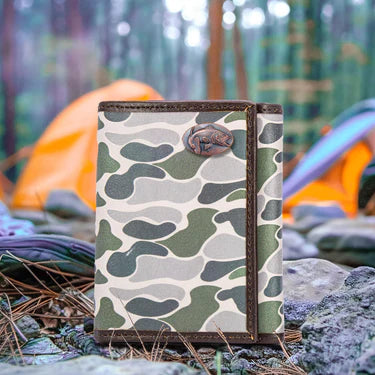 ZEP-PRO BASS MEN'S TRIFOLD OLD SCHOOL CAMO LEATHER WALLET.-COLOR: Green/Gray Camo