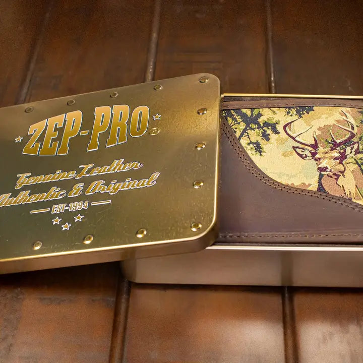 Zep-Pro Buck Men's Bifold Woven Patch Leather Wallet.