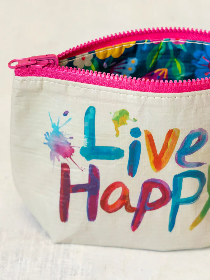 Natural Life Small Recycled Zipper Pouch-Live Happy