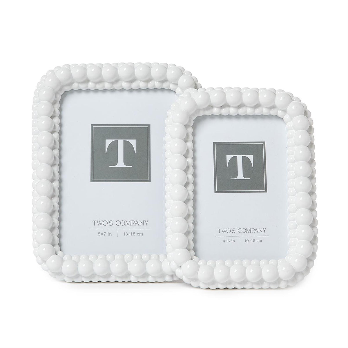 TWO'S COMPANY WHITE DOUBLE HOBNAIL PHOTO FRAMES