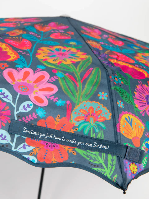Natural Life Fold Up Umbrella-Navy Folk Flower
