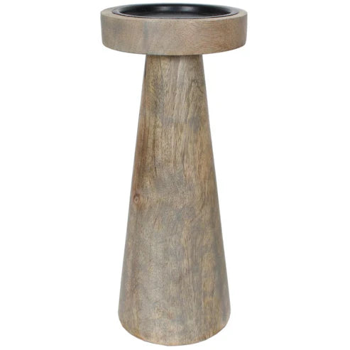 Candle Holder Wood Pillar 10"H Grey Wash