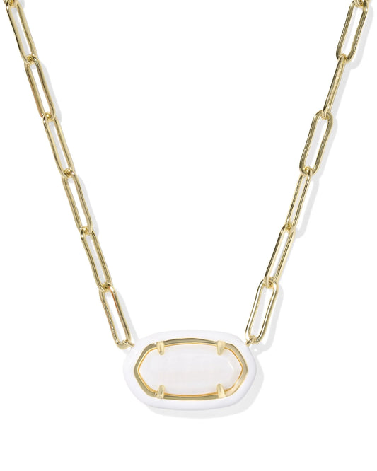 KENDRA SCOTT ELISA ENAMEL FRAME PAPERCLIP NECKLACE GOLD WHITE MOTHER OF PEARL