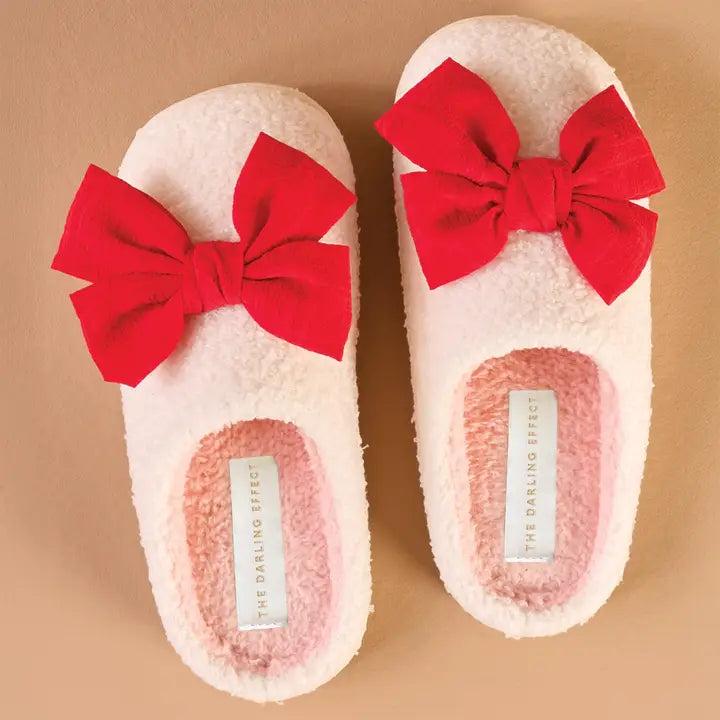 The Darling Effect Fuzzy Slippers-Betty Bow Red