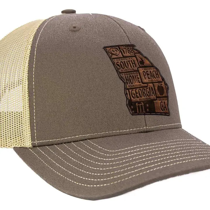 Zep-Pro Georgia Map Leather Patch Trucker Hat-Brown/Khaki