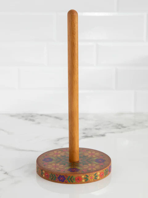 Natural Life Wooden Paper Towel Holder - Folk Flower