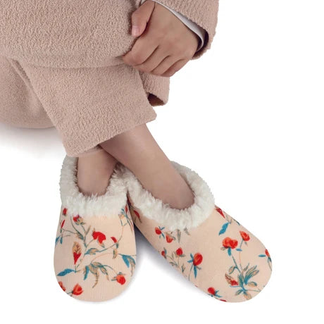 Snoozies! Womens Floral Corduroy Slipper With Memory Foam Sole Cream