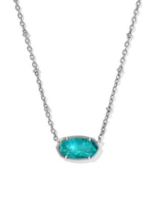 KENDRA SCOTT TIGER STRIPED ELISA SHORT PENDANT NECKLACE VINTAGE SILVER BLUE MARBLE