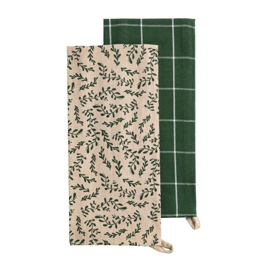MUD PIE CHRISTMAS PINE PATTERN TOWEL SET