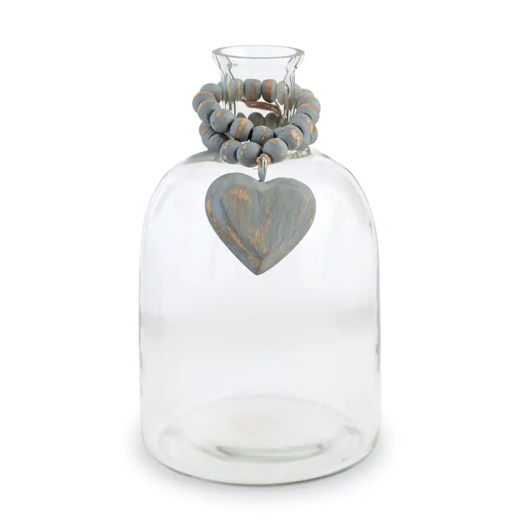 MUD PIE HEART GLASS VASE WITH BEADS