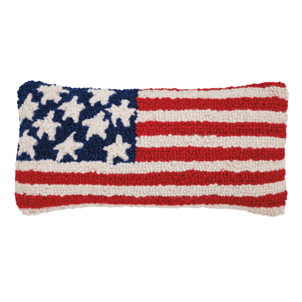 MUD PIE FLAG AMERICANA HOOK WOOL MINI PILLOW