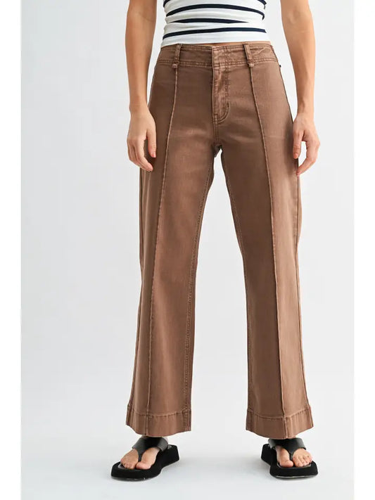 JBD Twill Seamed Wide Leg Trouser Pant - Vintage Brown