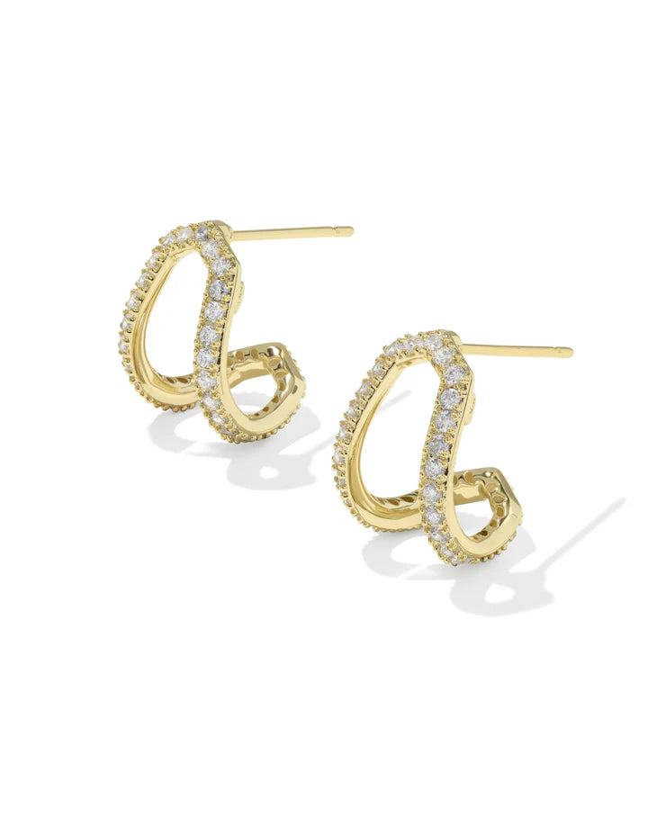 KENDRA SCOTT DAPHNE PAVE HUGGIE EARRINGS GOLD WHITE CZ