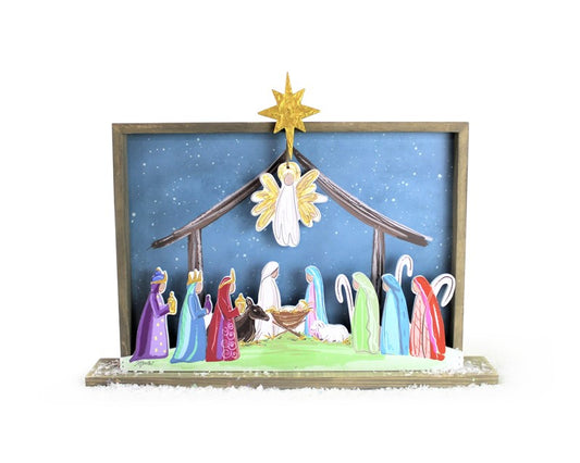 Trade Cie Cutout Layered Wood Table Décor, Nativity Brights