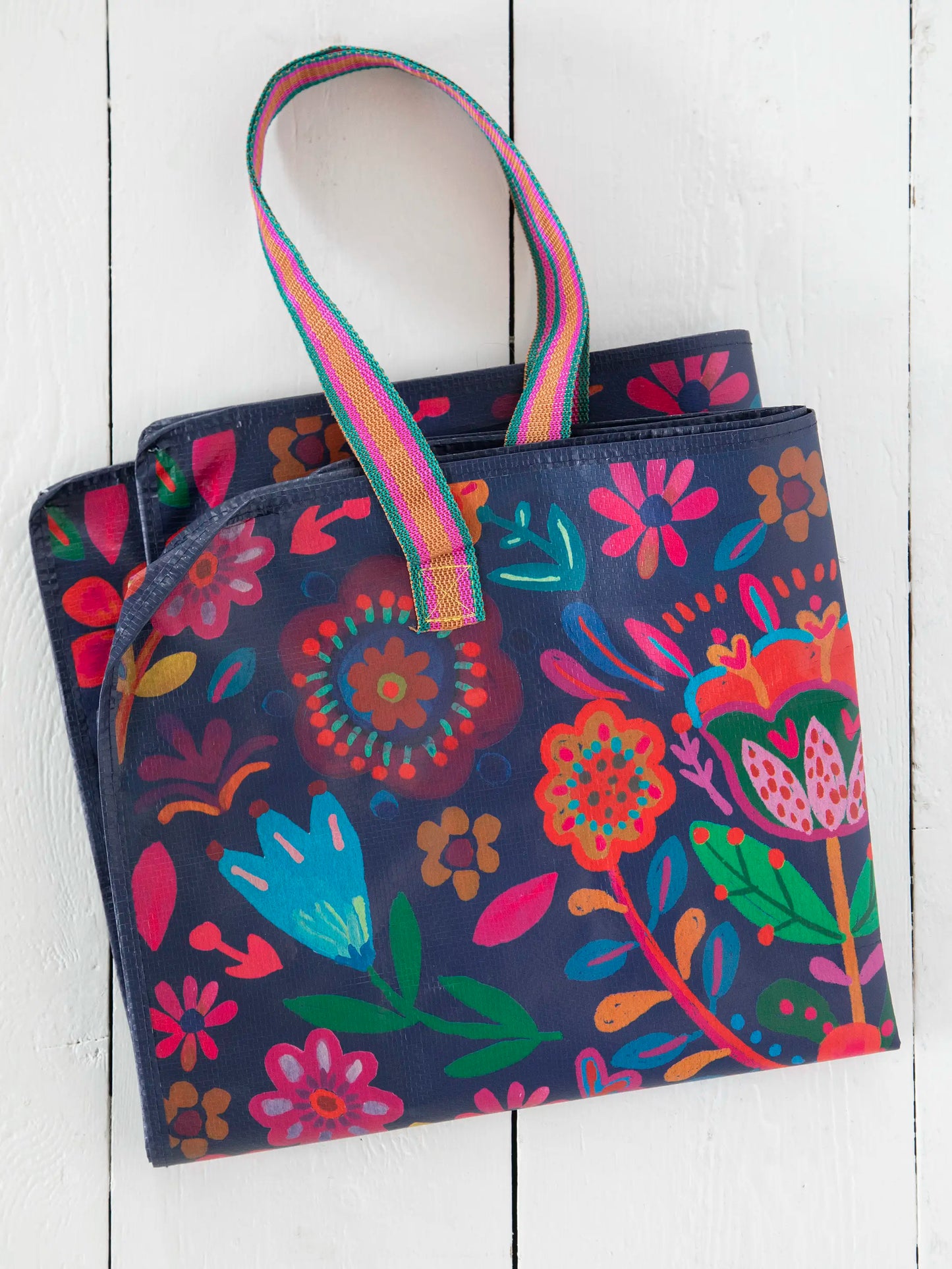 Natural Life XL Zip Tote Bag-Indigo Folk Flower