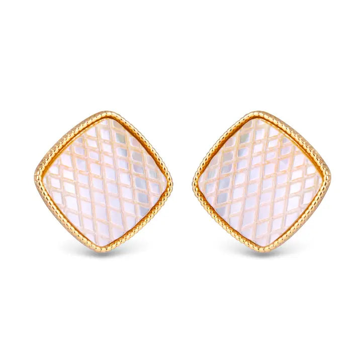 Amanda Blu Mother of Pearl Etched Square Earrings - Gold