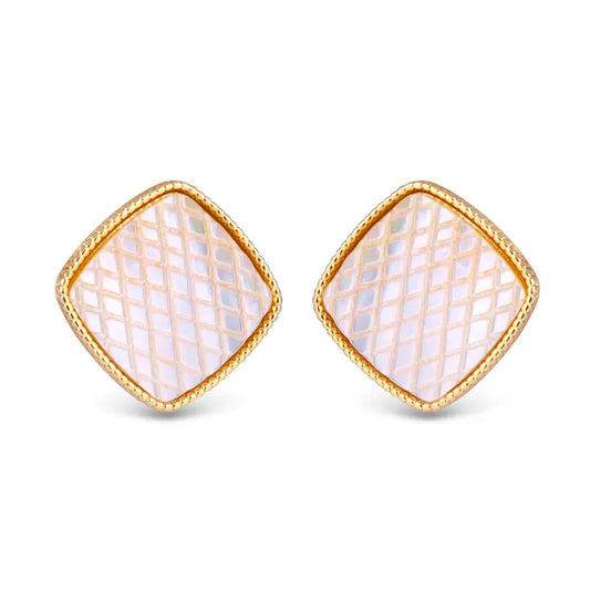 Amanda Blu Mother of Pearl Etched Square Earrings - Gold