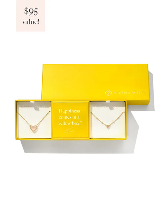 Kendra Scott Ari Heart Gold Gift Set of 2 in Rose Quartz