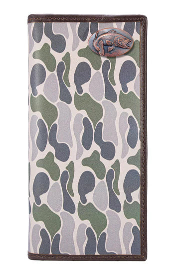 ZEP-PRO BASS MEN'S SECRETARY OLD SCHOOL CAMO LEATHER WALLET.-GREEN