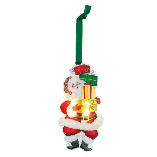 MUD PIE ACRYLIC LED SANTA WITH PRESENTS ORNAMENT