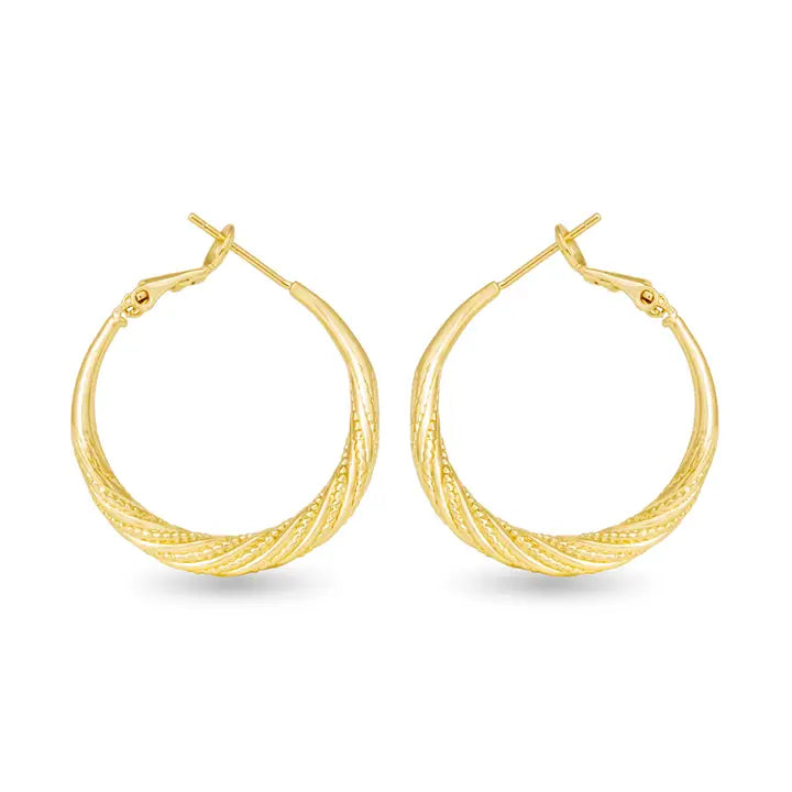 Amanda Ivy Textured Twisted Hoop Gold