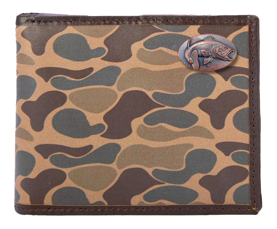 ZEP-PRO BASS MEN'S BIFOLD OLD SCHOOL CAMO LEATHER WALLET.-COLOR: Brown/Tan Camo