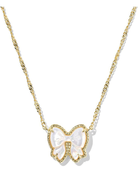 KENDRA SCOTT HALEY BOW SHORT PENDANT NECKLACE GOLD IVORY MOTHER OF PEARL
