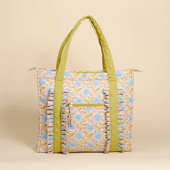 The Darling Effect The Everyday Quilted Tote Bag–Poppin' Petals Aqua